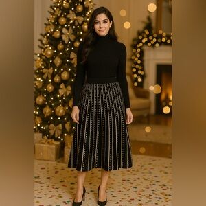 Lark + Grey Midi A line Skirt Size Large Black/Gold Sparkling Color Striped New